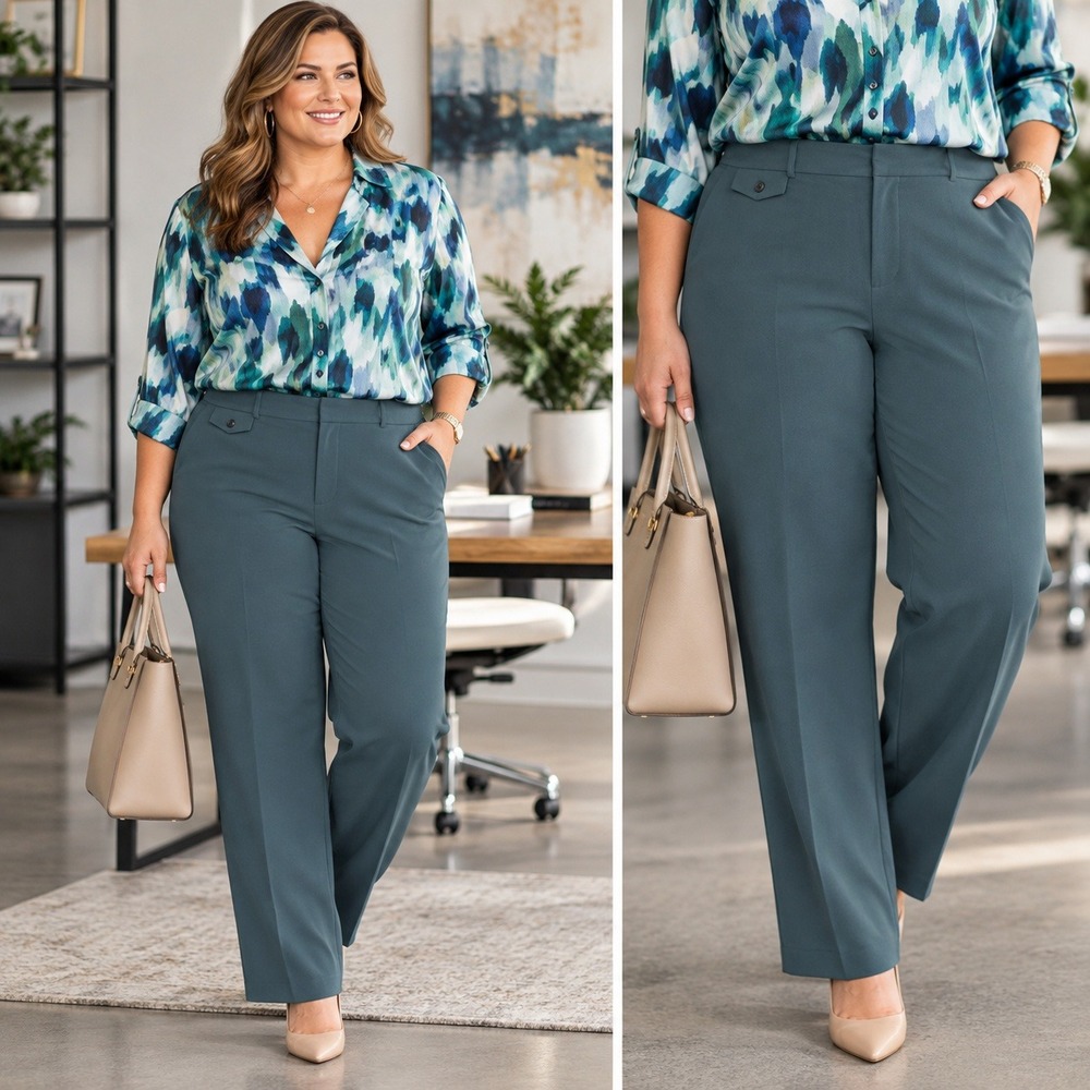 CJ Banks Womens 24W Average Turquoise Dress Pants Straight Leg NWT RI AS 8302